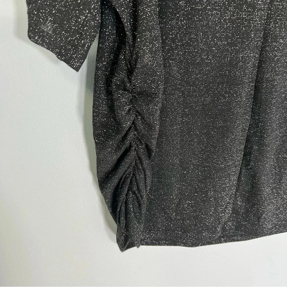 Fashion Bug Ruched Top NEW Black Silver Sparkle Blouse Plus Size 2X Medallion - Picture 7 of 10